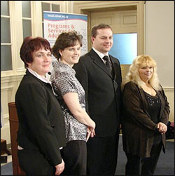 2008 Creative Writing Contest 
                  Winners, Front L-R: Sherry LeBouthillier, Stephanie Nickerson, Premier 
				  Rodney MacDonald and Kelly Carter