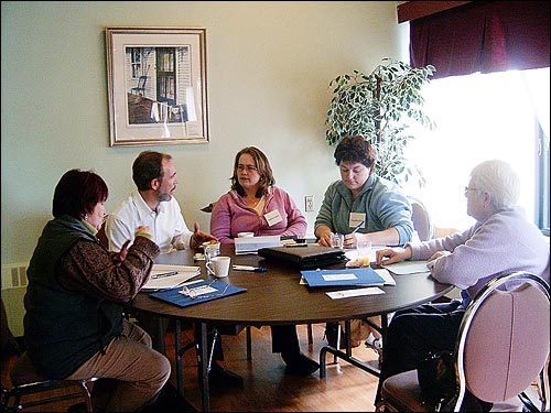 photo of Margan Dawson (AWENS), Allan Quigley (St.FX), Heather Smith (ESMVLN), Tina Boutilier (ESMVLN), Jean Smyth (Dept. of Ed.)