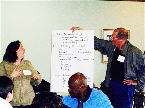 photo of Kendra Hall and James Turner presenting project